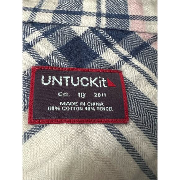 NWT Untuckit Womens De Toren Flannel Plaid Button Up Shirt White Pink Blue SZ 18 - Picture 8 of 13